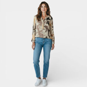 Culture Smoked Pearl Floral CUmolly Long sleeves Flowy Satin Blouse Women Size M